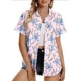 thumbnail image 3 of JTZGDY Women Hawaiian Shirt Soft Cool Summer Hawaii Shirts Floral Tropical Print V Neck Collared Beach Vacation T-Shirt Short Sleeve Button Up Lightweight Cardigan Tops Pink#01 S, 3 of 7