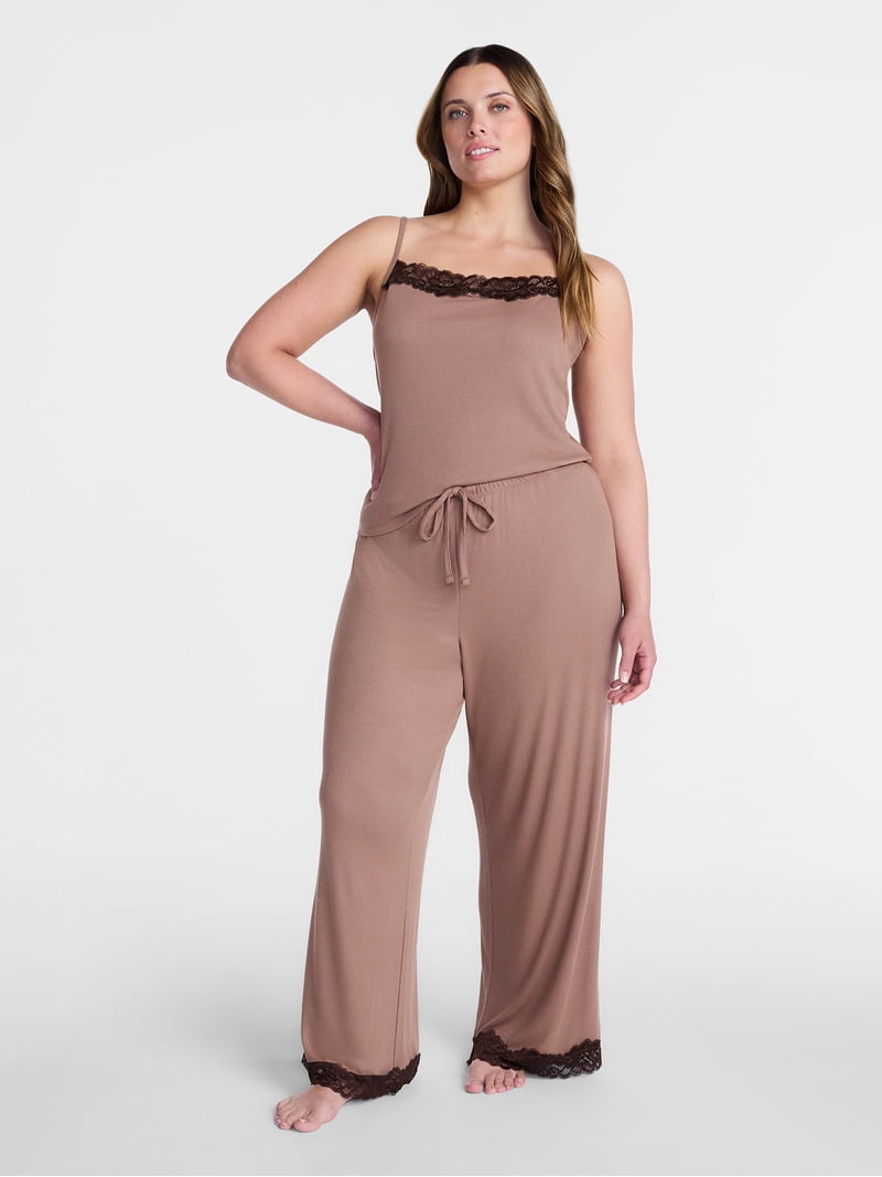 Joyspun Women's Lace Trim Ribbed Pants, 30'' Inseam, Sizes XS-3X
