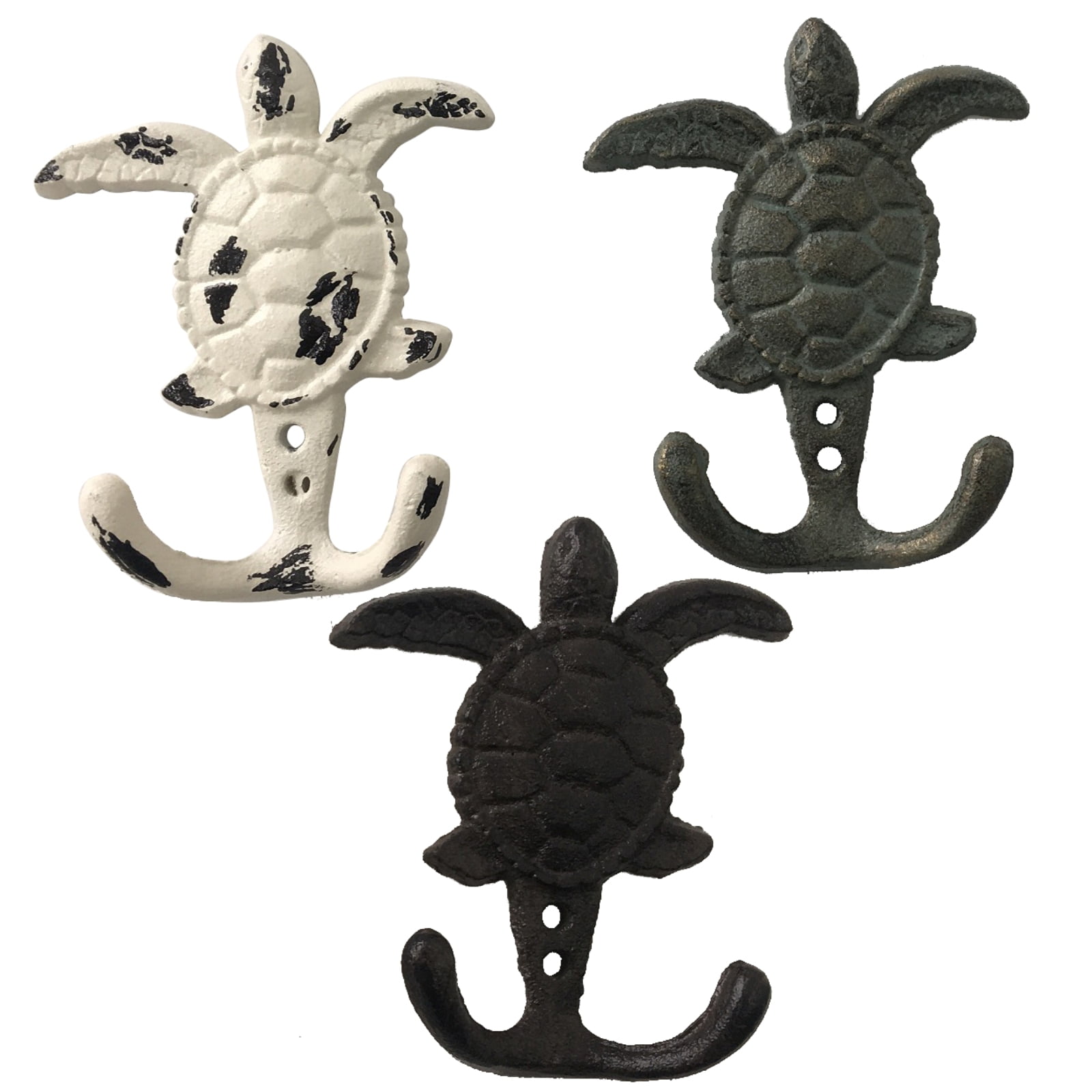 Sea Turtles Double Wall Hooks Set of 3 Cast Iron 4.75 Inches
