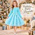 thumbnail image 2 of Girls Rosette Dress Long Sleeve Crew Neck with 3D Floral Skirt, Bow Waist, Solid Color Party Dress for Christmas, Birthday and Pageant, 2 of 9