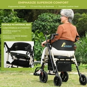 Foldable Rollator Walker for Seniors with Seat, Lightweight 2 In 1 Rolling Walkers Wheelchair Combo for Adult, Transport Chair with Brakes, Adjustable Seat and Handle, 300 Lb. Weight Capacity