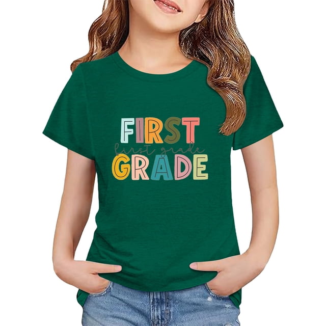 LIJCC Garçons Filles Premier Jour de Première Année Rentrée des Classes T-Shirt en Coton T-Shirt à Manches Courtes Haut T-Shirt à Imprimé Lettres Haut de Rentrée