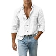 thumbnail image 5 of LEKWK Casual Button Down Shirts for men Long Sleeve Cotton Linen Textured Beach Tops with Chest Pocket Regular Fit Lightweight Summer Vacation Holiday Daily Wear White XL, 5 of 8