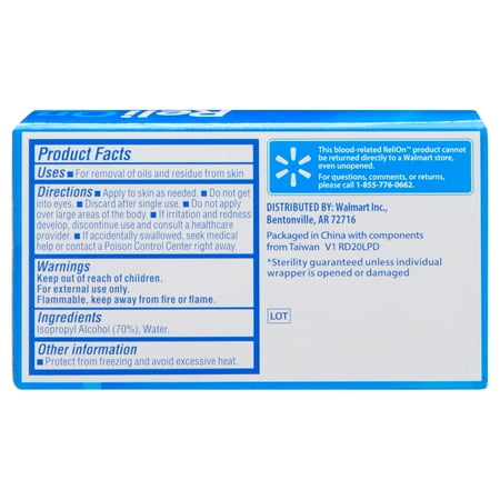 ReliOn Sterile Alcohol Swabs, 100 Count