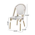 thumbnail image 3 of Chaises Bistro Françaises d'Extérieur en Rotin PE et Aluminium, Ensemble de 2, Gris Rouillé et Blanc, Fini à Motif Bambou, 3 of 8