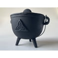 thumbnail image 4 of Triquetra Cast Iron Cauldron With Lid and Handle, Witches Cauldron, Great For Use With Charcoal Incense, Smudge Sage, 4.25"-4.5", 4 of 7