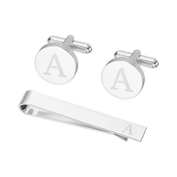 Uxcell Cuff Links, Initial Tie Clip and Cufflink Set for Men Classic Copper, Letter A(Silver Tone)