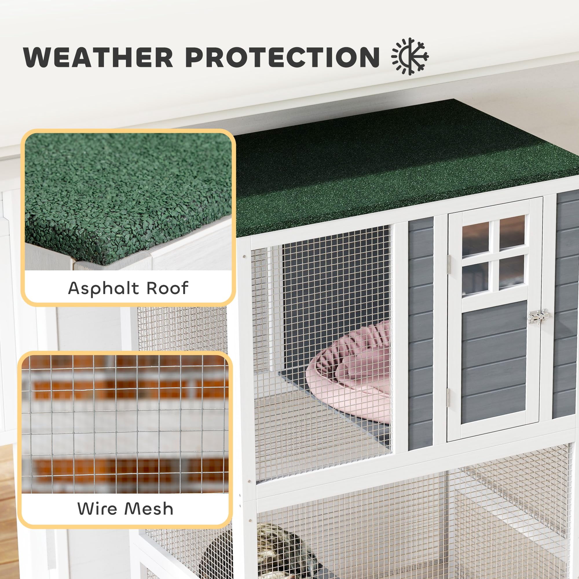 Wooden Catio Outdoor Cat Enclosure with Wheels Weatherproof Large Cat House for Outside Play High Weight Capacity Dark Gray