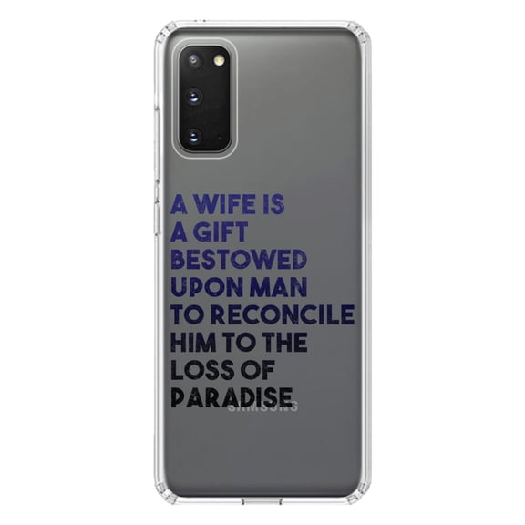 DistinctInk Clear Shockproof Hybrid Case for Galaxy S20 / S20 5G (6.2" Screen) - TPU Bumper Acrylic Back Tempered Glass Screen Protector - A Wife is a Gift Bestowed Upon Man