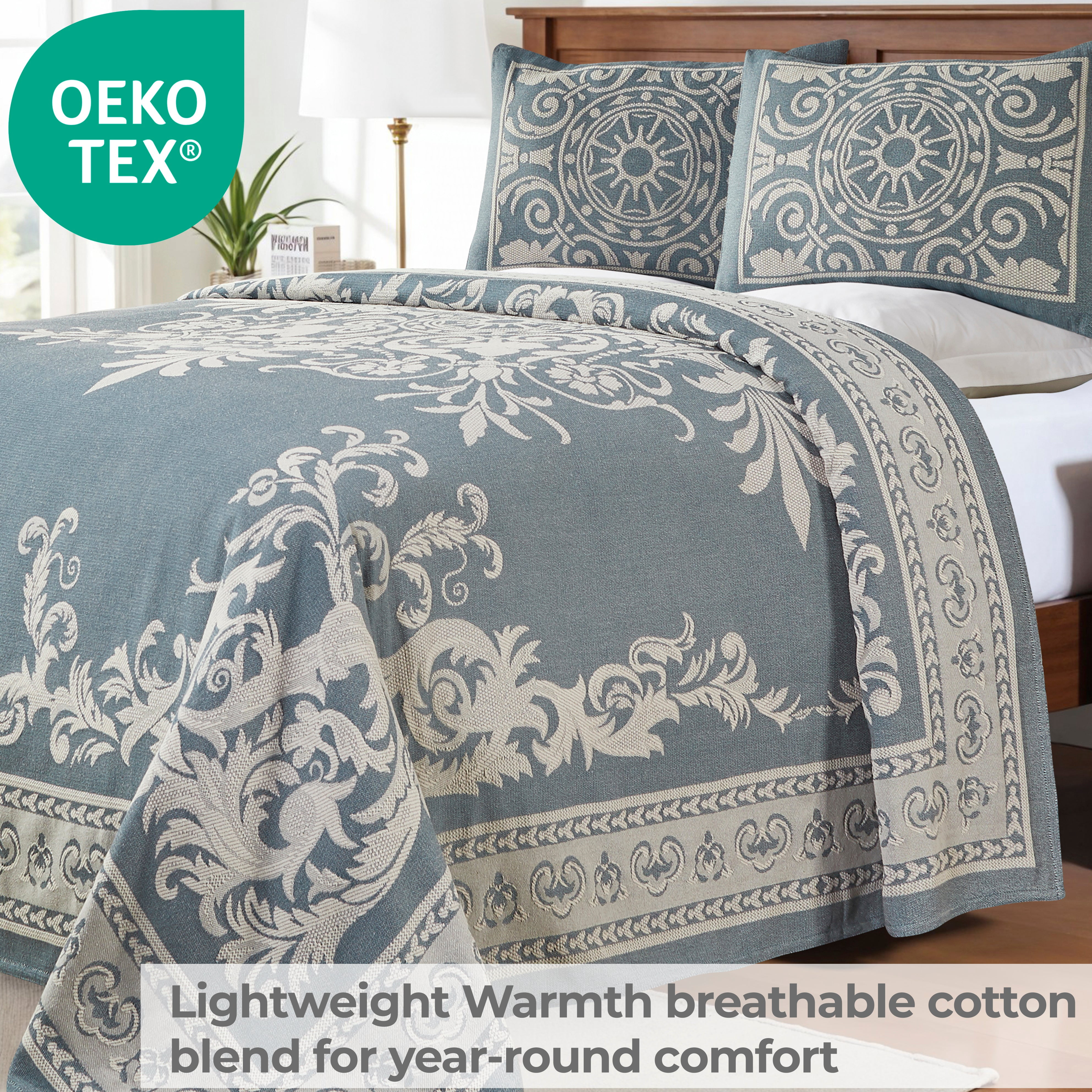 Superior Woven Jacquard Bedspread Set Full Size, 3-Piece Lightweight All Seasons Coverlet, Charcoal