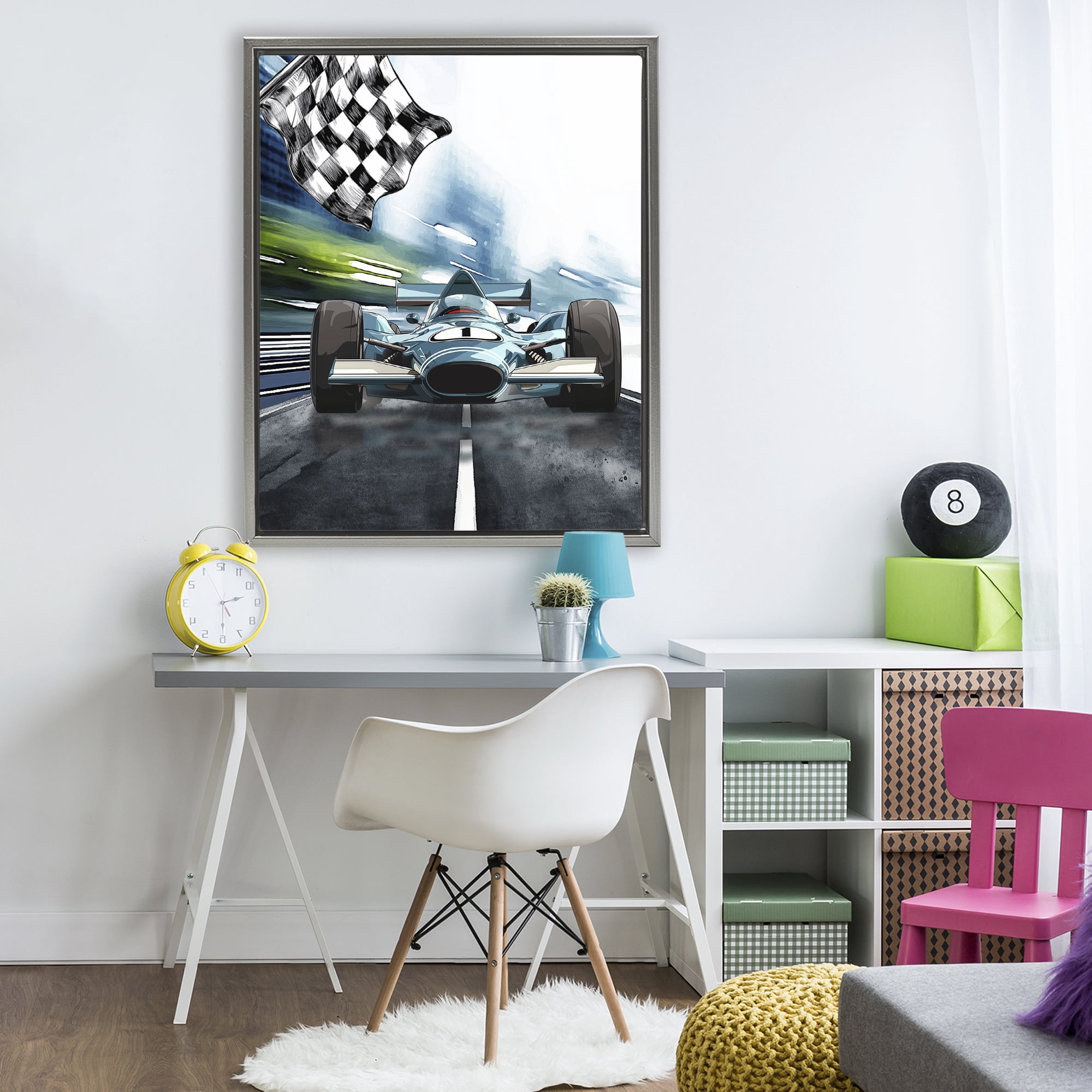 Stupell Industries Racecar Set Go Gray Framed Floater Canvas Wall Art, design by Christine Simpson Art