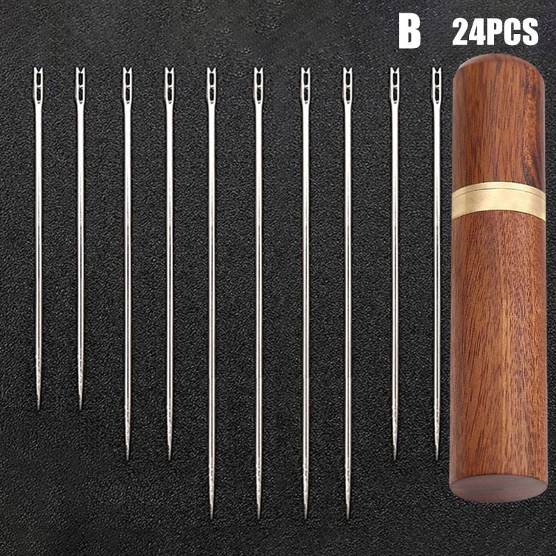 24Pcs//Set Portable Stainless Steel Self-threading Needles-Opening-Sewing Darning