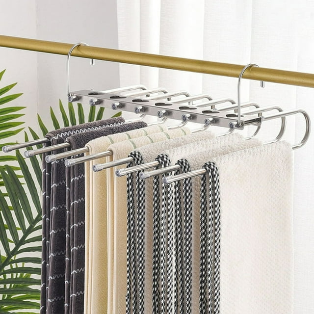 Pants Hangers Stainless Steel Non Slip Closet Storage Organizer 8 Layer Space Saving Trousers Hangers Multiple Layers Clothes Hanger Closet Wardrobe Clothes Organizer Rack