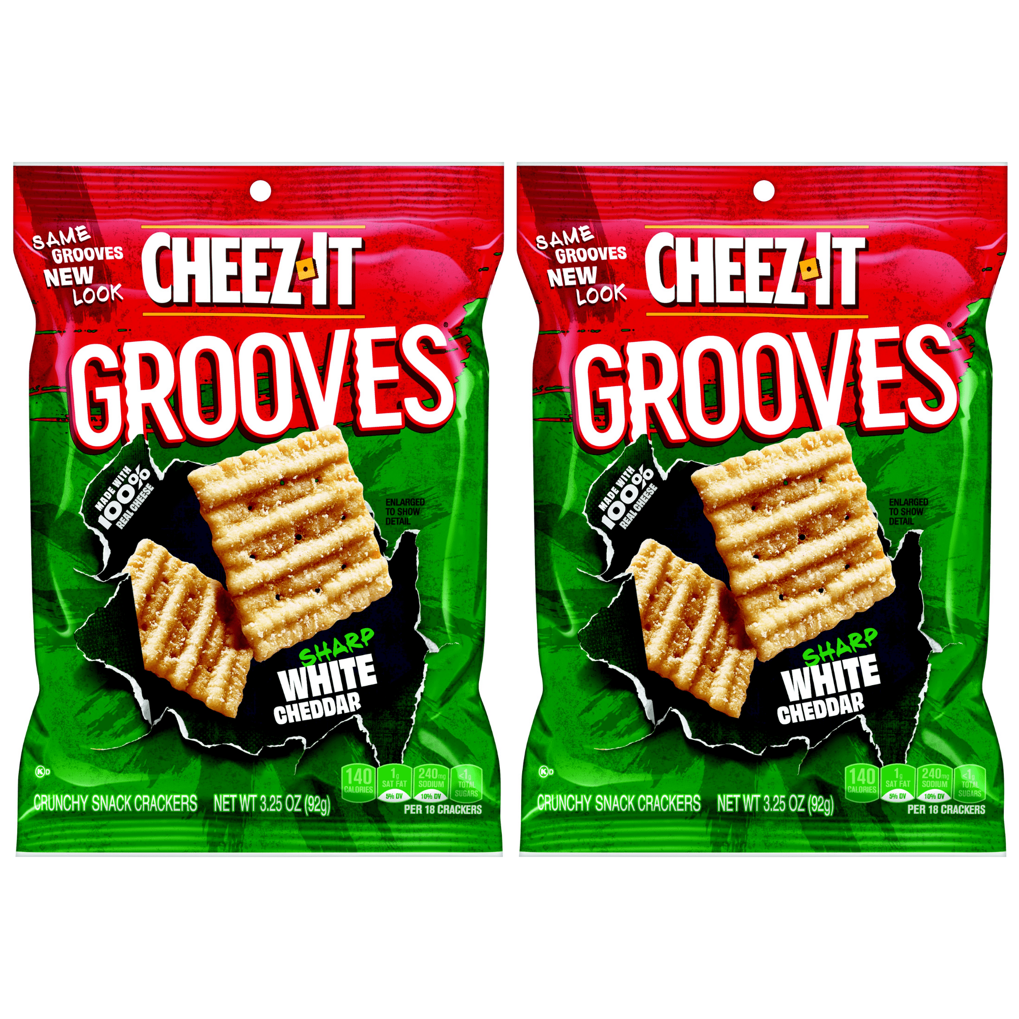 Cheez-It Grooves Sharp White Cheddar, 100% Real Cheese Snacks,3.25 oz.,Bags (2 Pack)