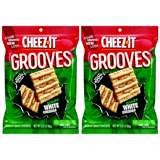 CheezIt Grooves Sharp White Cheddar, 100 Real Cheese Snacks,3.25 oz.,Bags (2 Pack)