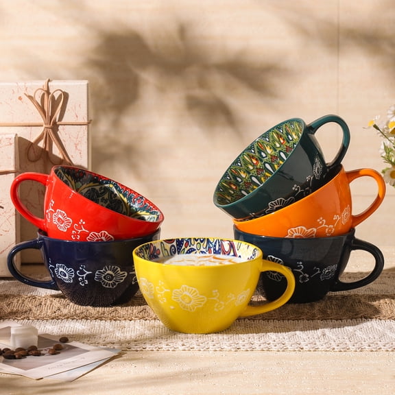 Coffee Mug Set of 6, 14 oz Coffee Mug Ceramic with Handle, Porcelain Tea Cups Set, 6 Pcs Coffee Cups for Cappuccino, Latte, Espresso, Microwave & Dishwasher Safe, Ideal Gift for Your Love