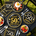 thumbnail image 2 of Morabloomy Black Gold 50th Birthday Party Supplies Paper Plates Napkins Tablecloth Set, 2 of 4