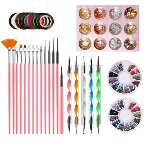 Nail Pen Stamp Art Tool with Painting Brushes, Dotting Tool,Nail Foil,Manicure Tape,Rhinestones for Nails