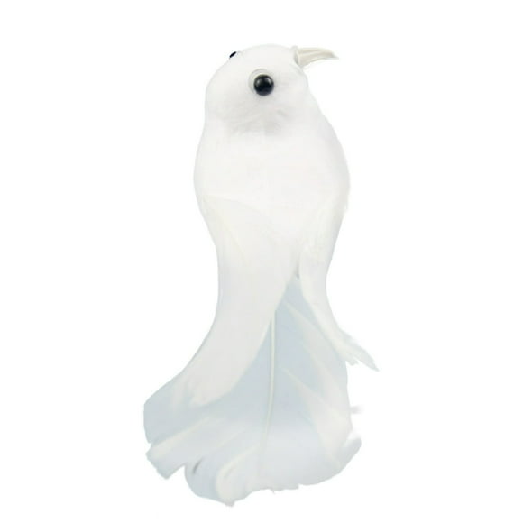 Artificial Dove Long Tail Feather Realistic Handmade 3D Eyes Metal Clip Home Garden Decoration Reusable Wedding Ornament Tree Simulation Animal White Bird for Courtyard