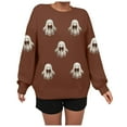 thumbnail image 4 of TTUHYWXI Halloween Sweatshirts Women Colorful Sequin Ghost Graphic Pullover Shirt Halloween Witch Crewneck Sweater (Brown, XXL), 4 of 6