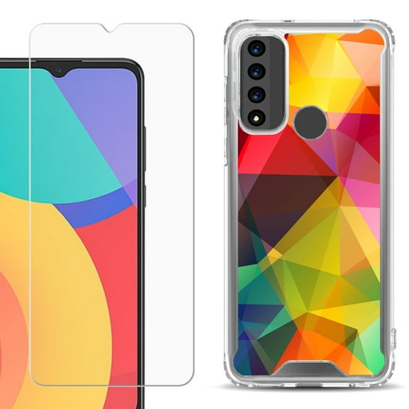 Shockproof Bumper Phone Case for TCL 20 XE, with Tempered Glass Screen Protector, by OneToughShield ® - Polygon