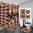 thumbnail image 2 of Vintage Brown Western Texas Star Shower Curtain Set Primitive Berry Star Beige Plaid Rustic Wooden Board Country Bathroom Set, 2 of 6