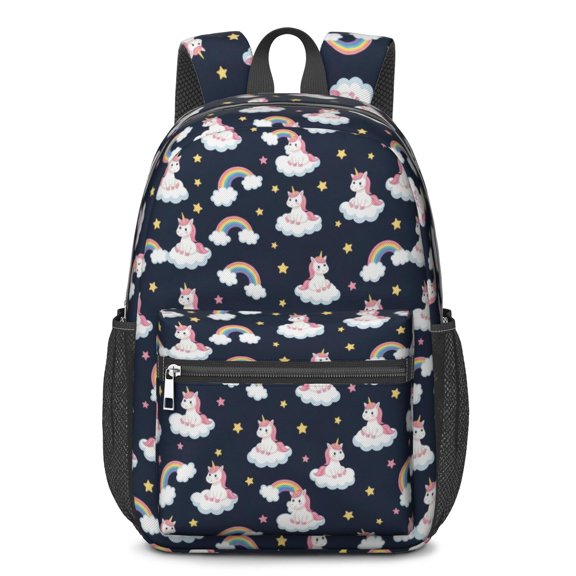 Unicorn and Cloud Blue Pattern 17" Waterproof Oxford School Backpacks for Teens, S-Shape Padded Straps, for School, Travel, Hiking, Camping