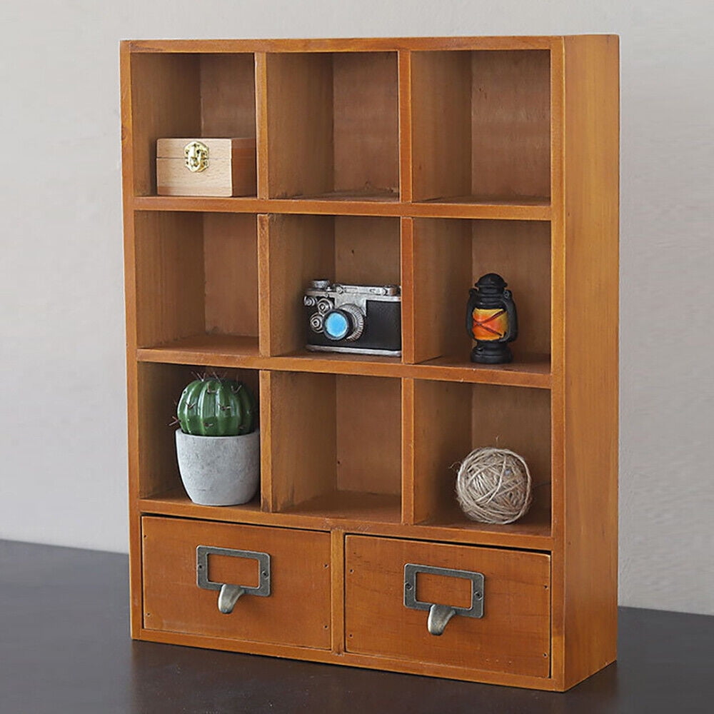 Brown Book Display Shelf Organizer Display Rack 2 Drawers Wooden 9-Cube For Living Room, Study, Bedroom