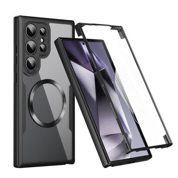 Dteck Magnetic for Samsung Galaxy S22 Ultra, Dustproof Design Compatible with MagSafe, Built-in Screen Protector Camera Protection Double Sided Clear Cover for Galaxy S22 Ultra,Black