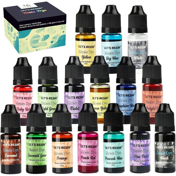LET'S RESIN 16 ColorConcentrated Liquid Epoxy Resin Dye, Colorant for Resin Coloring, Resin Jewelry, Resin Art Crafts DIY Making (Each 0.35oz)