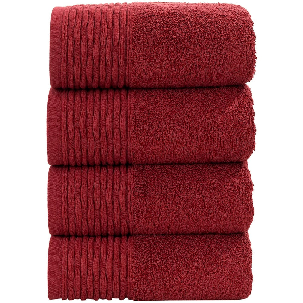 Hygge Bathroom Hand Towels, 100 Cotton, 4 Pack Claret Red Towels