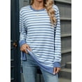 thumbnail image 4 of Womens Casual Striped Long Sleeve Shirt Trendy Crew Neck Slim Loose Fit Basic Blouses Tops Light Blue & White M, 4 of 8