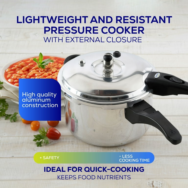 Universal 6.3 Quart / 6 Liter Stainless Steel Easy Use Pressure Cooker +  Extra Glass Lid, Induction Compatible, Pressure Cooker & Multipurpose Pot,  7