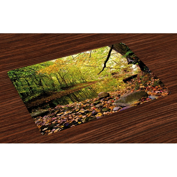 Landscape Placemats Set of 4 Pine River in Fall Forest Faded Maple ...