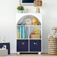 thumbnail image 3 of RiverRidge Kids Curve Appeal 23in Arched Bookcase with Cubby Storage Shelf and 2 Navy Bins, 3 of 6