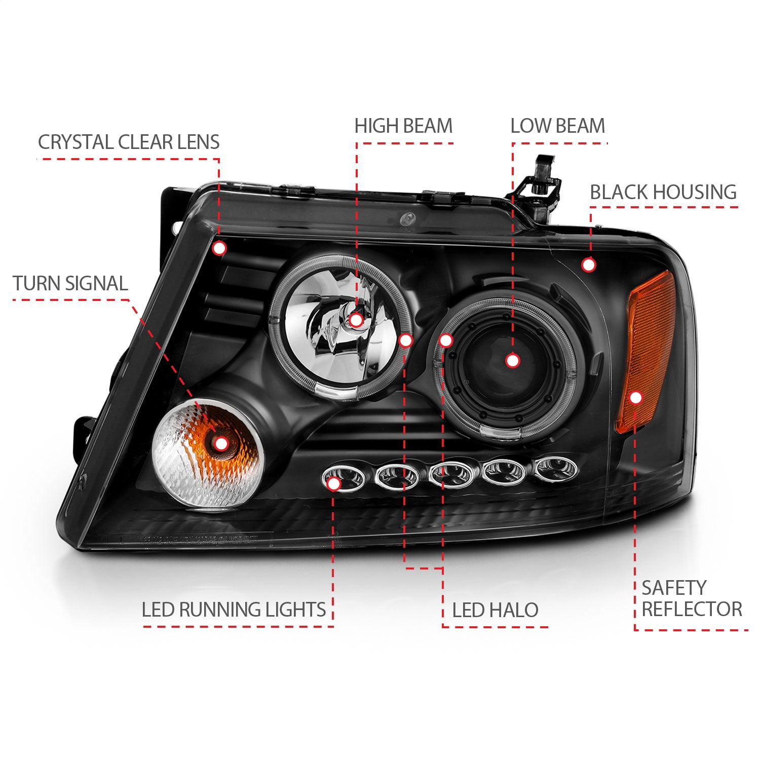 ANZO USA 111204 Projector Headlight Set w/Halo
