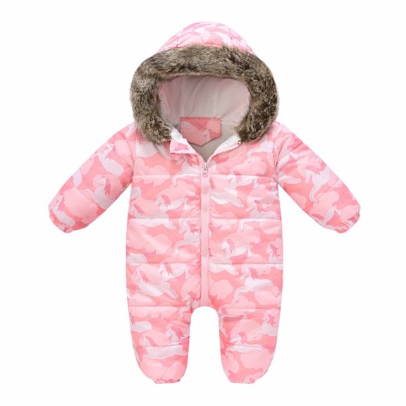 Baby Vintage Hooded Snowsuit Romper Fleece Lined Outwear Winter Warm Onesie Jumpsuit Infant Toddler Boys Kids Jackets