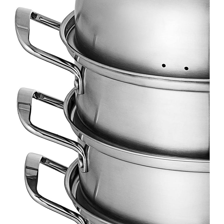 VEVOR Steamer Pot 9.5 in. Steamer Pot for Cooking with 5 qt. Stock Pot and Vegetable Steamer Stainless Steel Food Steamer