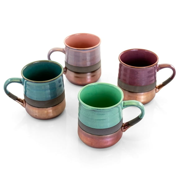 Copper Tonal 4 Piece 18 Ounce Round Stoneware Mug Set in Assorted Colors