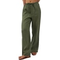 thumbnail image 2 of Amazhiyu Womens Pure Linen Summer Drawstring Flowy Wide Leg Pants with Pockets, 2 of 9