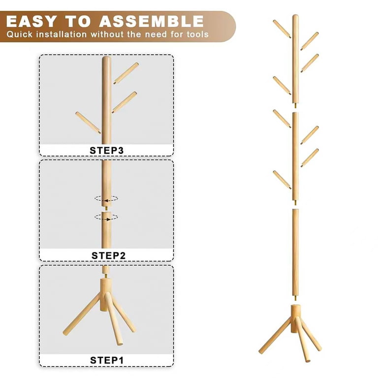 Freestanding Wooden Coat Rack with 8 Hooks photo 3