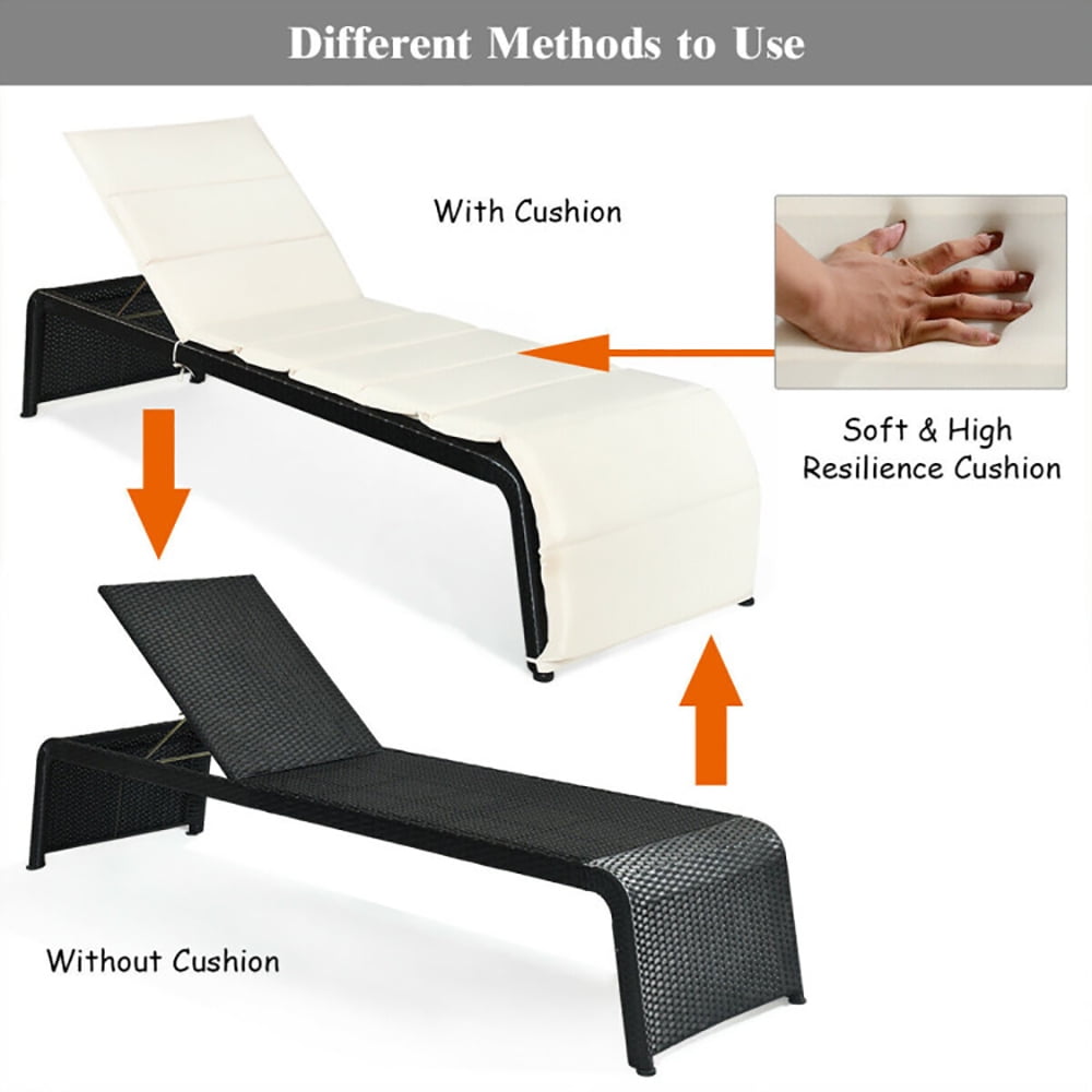 Aimee Lii Patio Rattan Lounge Chair Back Adjustable Chaise Recliner with Cushioned, Patio Loungers, White Aimee Lii Patio Rattan Lounge Chair Back Adjustable Chaise Recliner with Cushioned, Patio Loungers, White