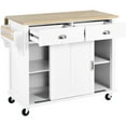 thumbnail image 5 of White Kitchen Island, 4 Smooth Wheels, Concealed Door & Spice Rack, Cart With Hidden Sliding For Privacy, 5 of 6