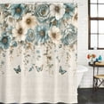 thumbnail image 2 of Vintage Teal Floral Bathroom Shower Curtains with 12 Hooks Polyester Waterproof Shower Curtain for Stalls and Bathtubs Weeping Beige Flowers Summer Decorative Bathroom Privacy Curtain 48x72 Inches, 2 of 9