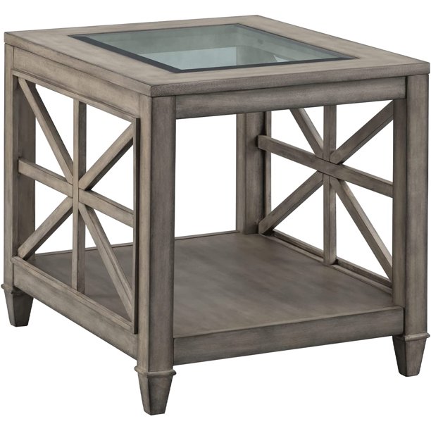 Large End Table with Storage, Farmhouse Grey End Tables with with