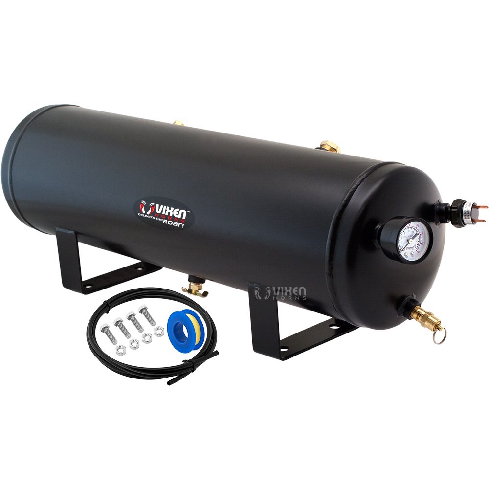 Vixen Horns 3 Gallon (12 Liter) 7 Ports Train/Air Horn Tank System/Kit 200 PSI with Gauge