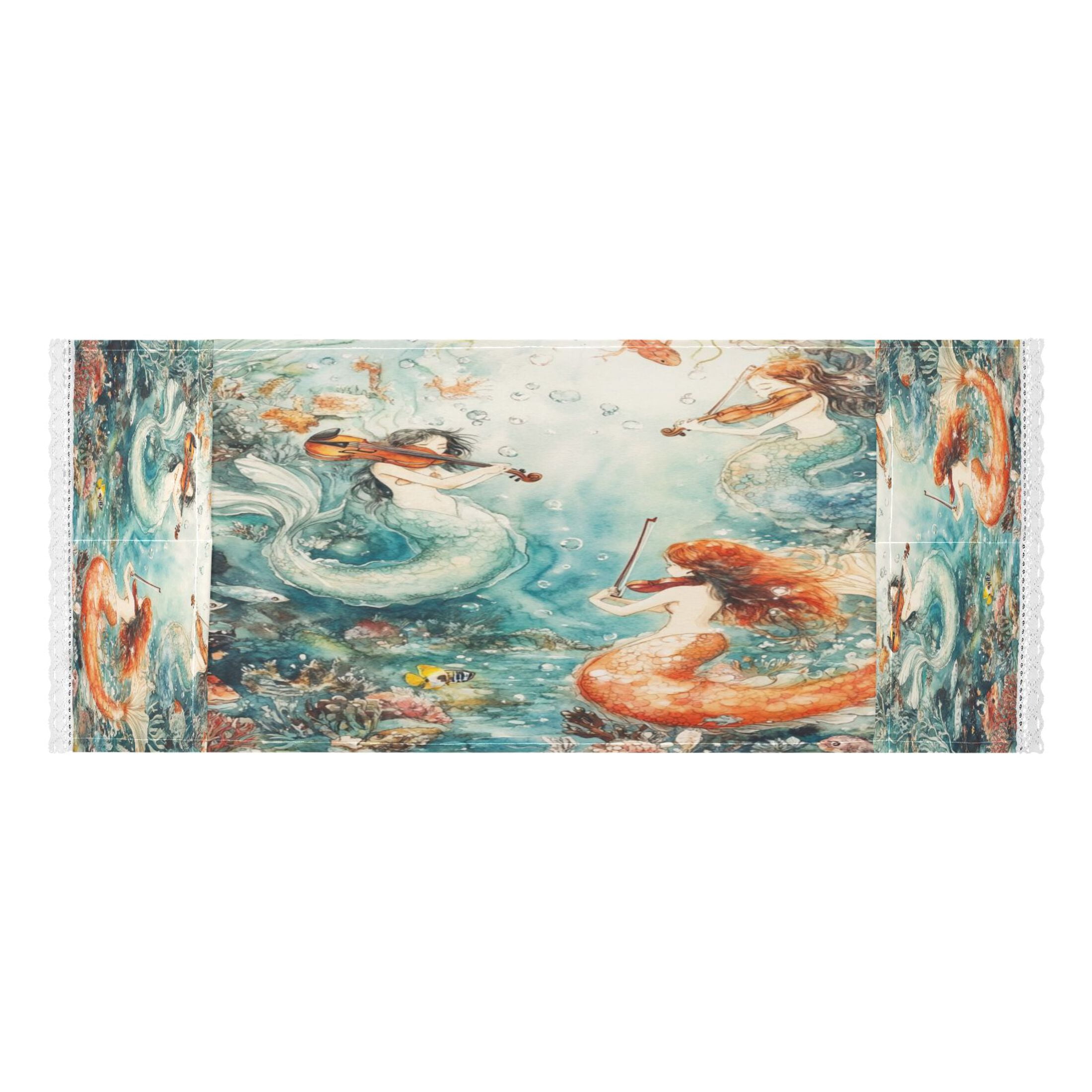 Washing Machine Cover 51.2x22in, Durable Polyester Dust Cover with Lace Trim and Side Pocket for Appliances Mermaid Plays Music