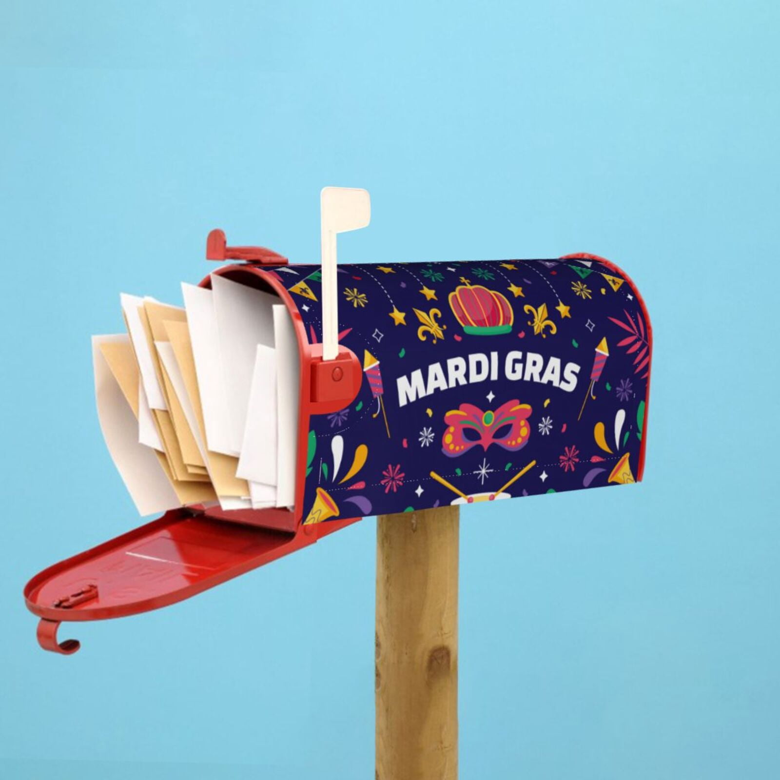 Xecao Happy Mardi Gras for Mailbox Cover with Magnetic Strips, Waterproof and Sunscreen, Adds a Decorative Touch to Your Garden Yard.