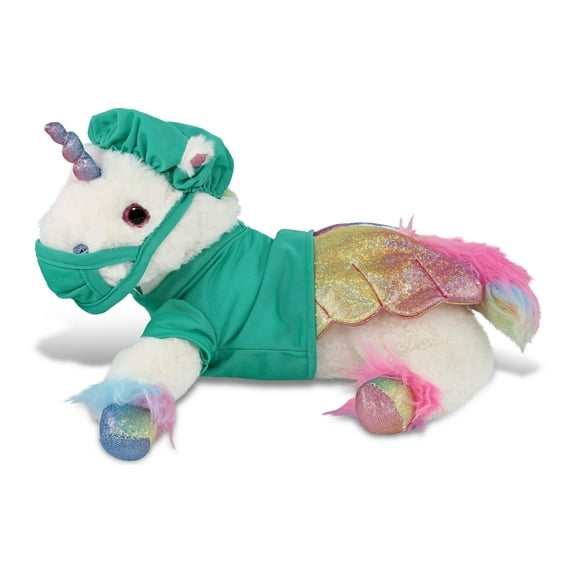 DolliBu Royal Flying Unicorn Doctor Plush Toy - Super Soft Unicorn Doctor Stuffed Animal Dress Up with Cute Scrub Uniform and Cap Outfit - Fluffy Doctor Toy Plush Gift - 12.5 Inch
