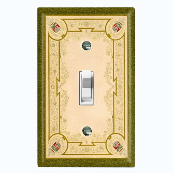 Metal Light Switch Plate Cover Victorian Royal Floral Frame Green Yellow FRA063